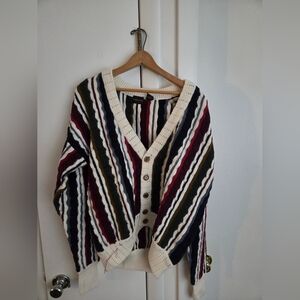 Structure 90s Vintage Cotton Coogi-Style 3D Geomtric Knit Colorblock Cardigan S